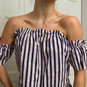 2 for 10$ Medium White, Red and Blue striped off the Shoulders top